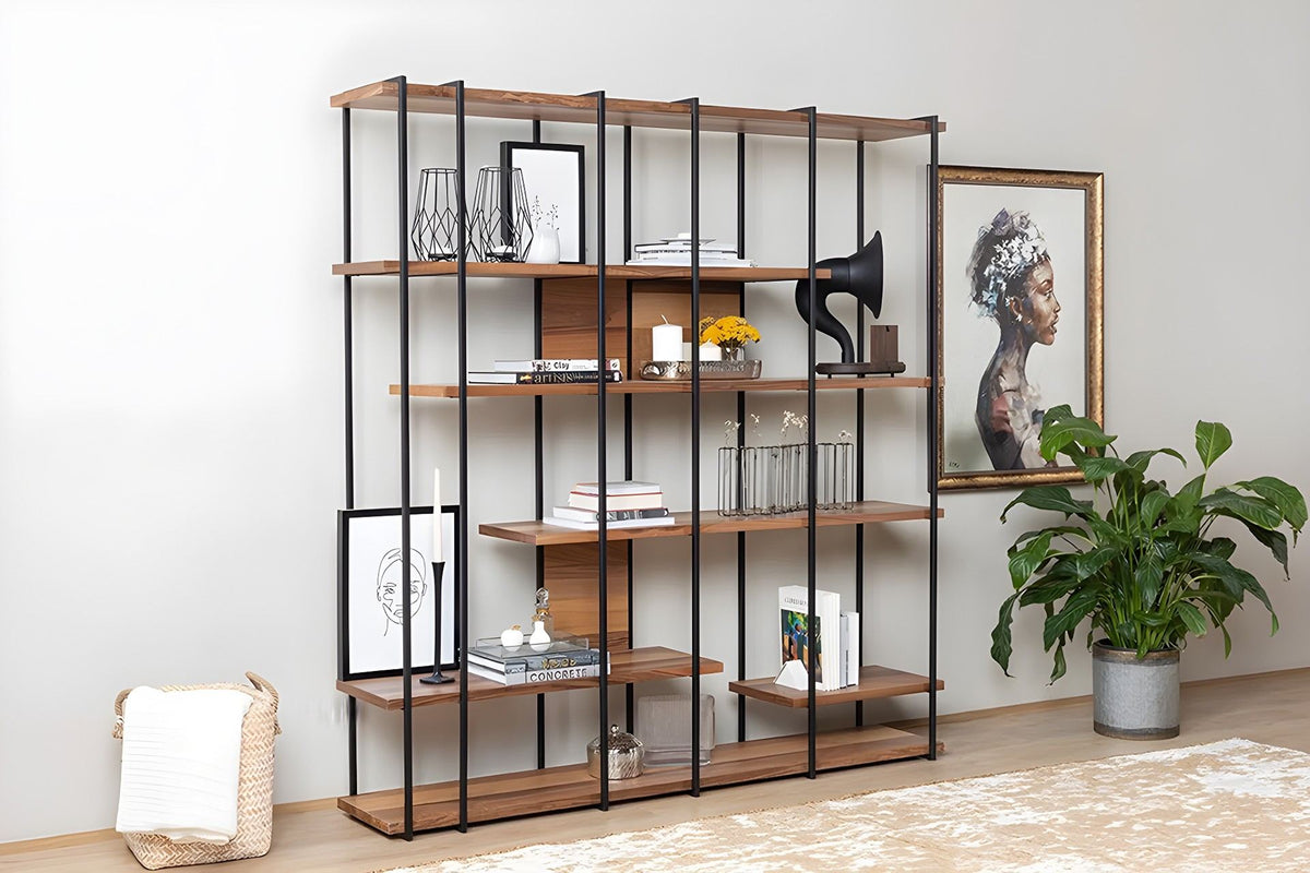 Βιβλιοθήκη Ammoudi Με Μεταλλικά Πόδια Καρυδί 170x35x180 εκ. Μελαμίνης