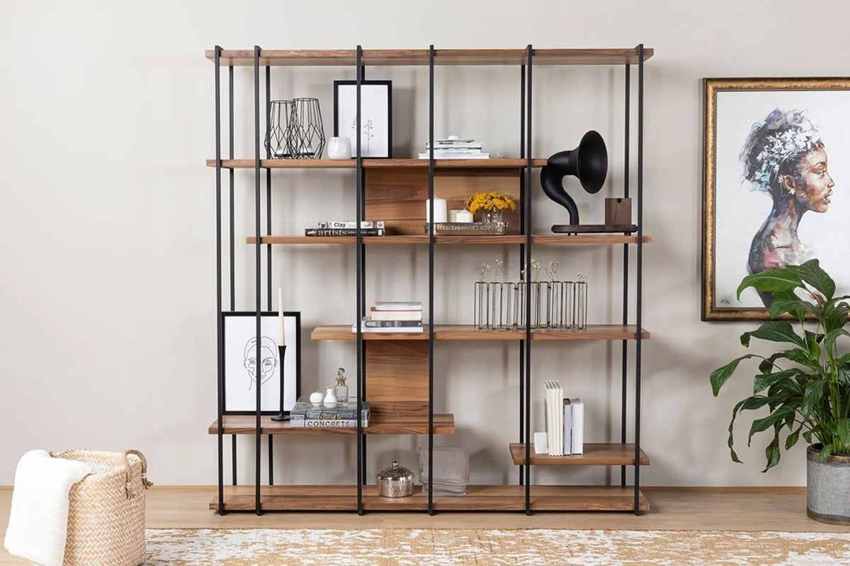 Βιβλιοθήκη Ammoudi Με Μεταλλικά Πόδια Καρυδί 170x35x180 εκ. Μελαμίνης