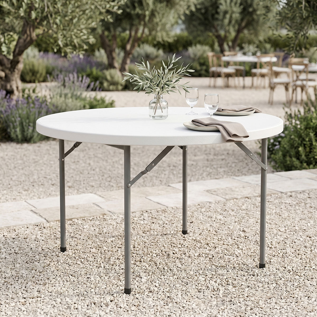 Τραπέζι catering Comfort  πτυσσόμενο στρόγγυλο σε λευκή απόχρωση Φ120x74εκ - Pakobazaar