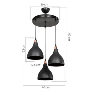 Φωτιστικό οροφής τρίφωτο Lofty  Ε27 μαύρο Φ40x80εκ - Pakobazaar