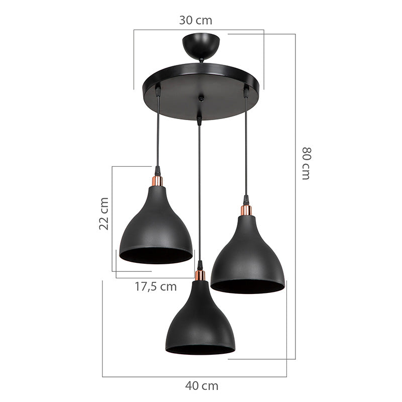 Φωτιστικό οροφής τρίφωτο Lofty  Ε27 μαύρο Φ40x80εκ - Pakobazaar