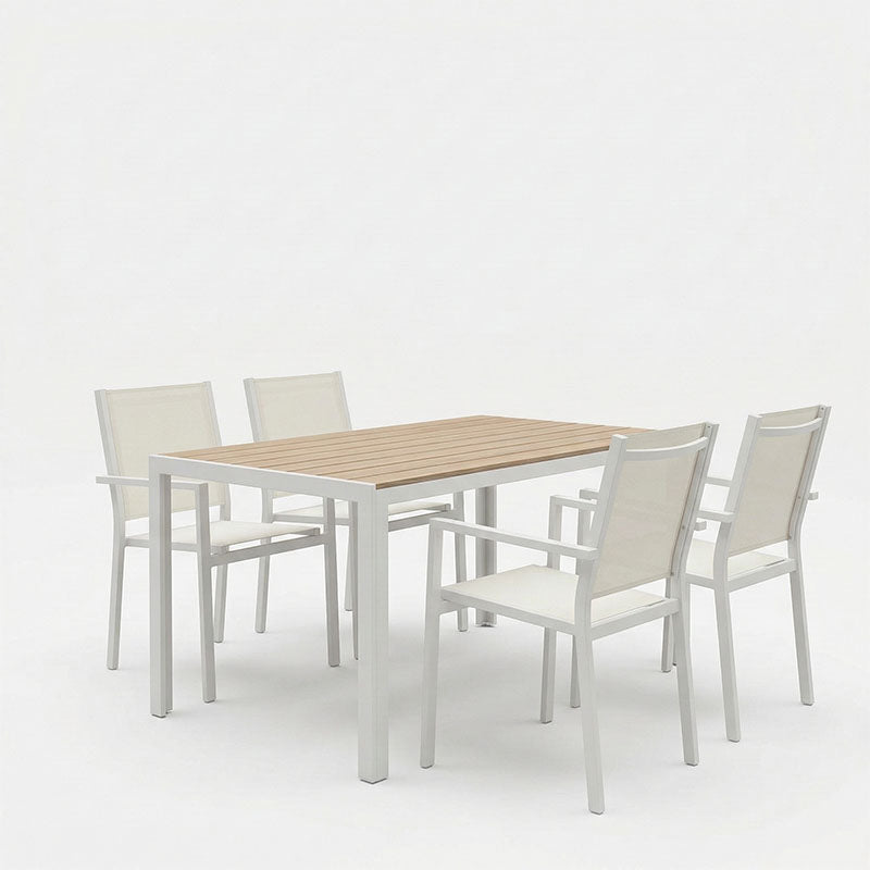 Τραπεζαρία Zacreta-Nares σετ 5τεμ  λευκό-φυσικό 140x80x72.5εκ - Pakobazaar
