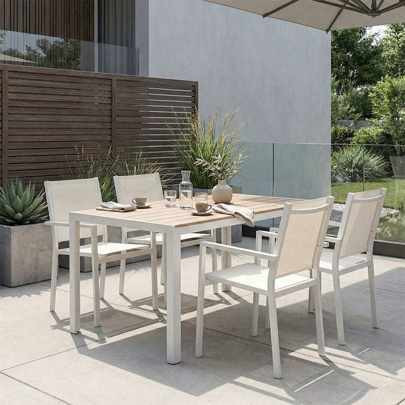 Τραπεζαρία Zacreta-Nares σετ 5τεμ  λευκό-φυσικό 140x80x72.5εκ - Pakobazaar