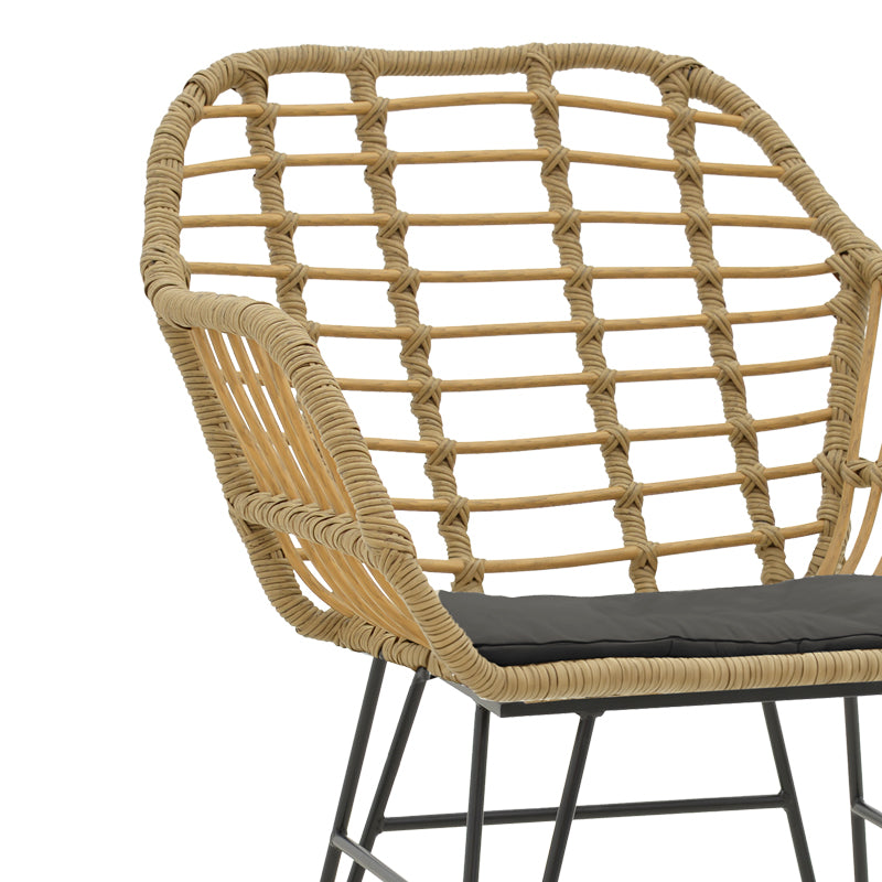 Πολυθρόνα Naoki  rattan σε φυσική απόχρωση με μαύρο μαξιλάρι και μεταλλικό μαύρο πόδι 58x64x81εκ - Image 7