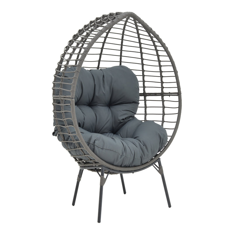 Πολυθρόνα Nestie  wicker rattan γκρι-μεταλλικό γκρι πόδι-γκρι μαξιλάρι 102x80x155εκ - Pakobazaar