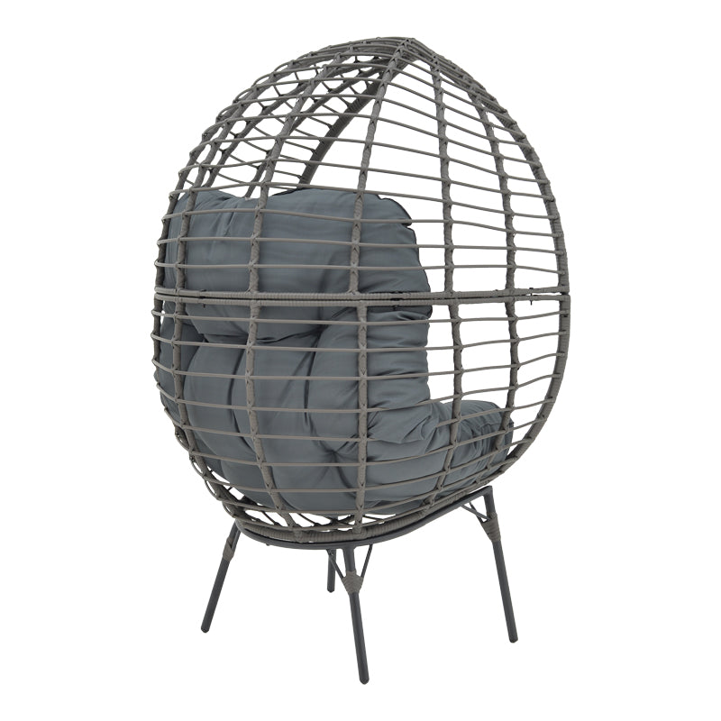 Πολυθρόνα Nestie  wicker rattan γκρι-μεταλλικό γκρι πόδι-γκρι μαξιλάρι 102x80x155εκ - Pakobazaar