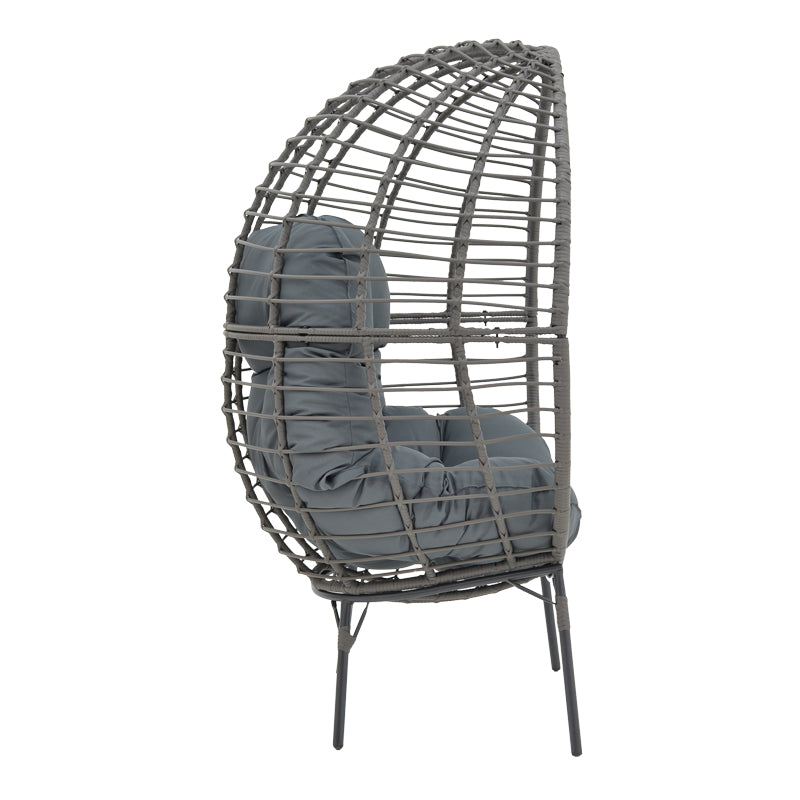 Πολυθρόνα Nestie  wicker rattan γκρι-μεταλλικό γκρι πόδι-γκρι μαξιλάρι 102x80x155εκ - Pakobazaar
