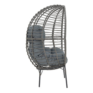 Πολυθρόνα Nestie  wicker rattan γκρι-μεταλλικό γκρι πόδι-γκρι μαξιλάρι 102x80x155εκ - Pakobazaar