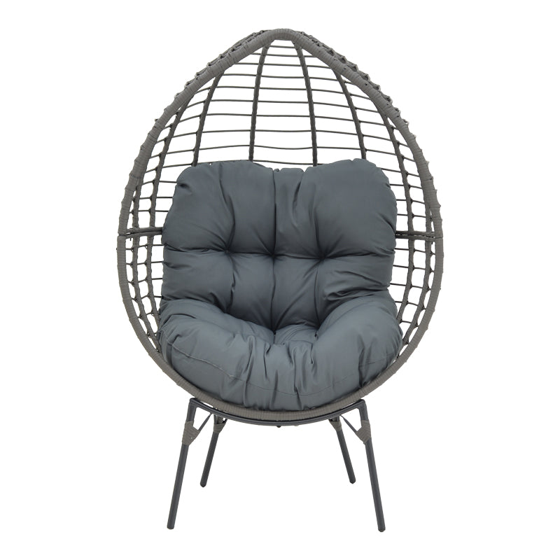 Πολυθρόνα Nestie  wicker rattan γκρι-μεταλλικό γκρι πόδι-γκρι μαξιλάρι 102x80x155εκ - Pakobazaar