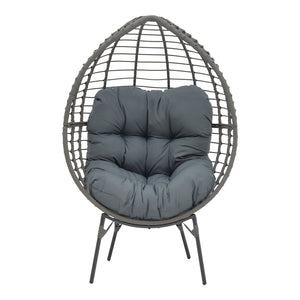 Πολυθρόνα Nestie  wicker rattan γκρι-μεταλλικό γκρι πόδι-γκρι μαξιλάρι 102x80x155εκ - Pakobazaar