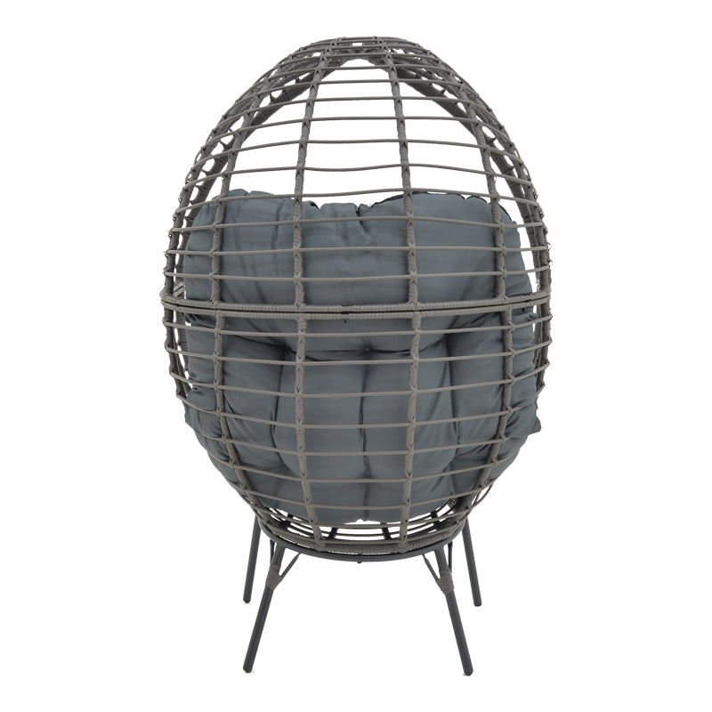 Πολυθρόνα Nestie  wicker rattan γκρι-μεταλλικό γκρι πόδι-γκρι μαξιλάρι 102x80x155εκ - Pakobazaar