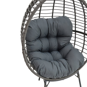 Πολυθρόνα Nestie  wicker rattan γκρι-μεταλλικό γκρι πόδι-γκρι μαξιλάρι 102x80x155εκ - Pakobazaar
