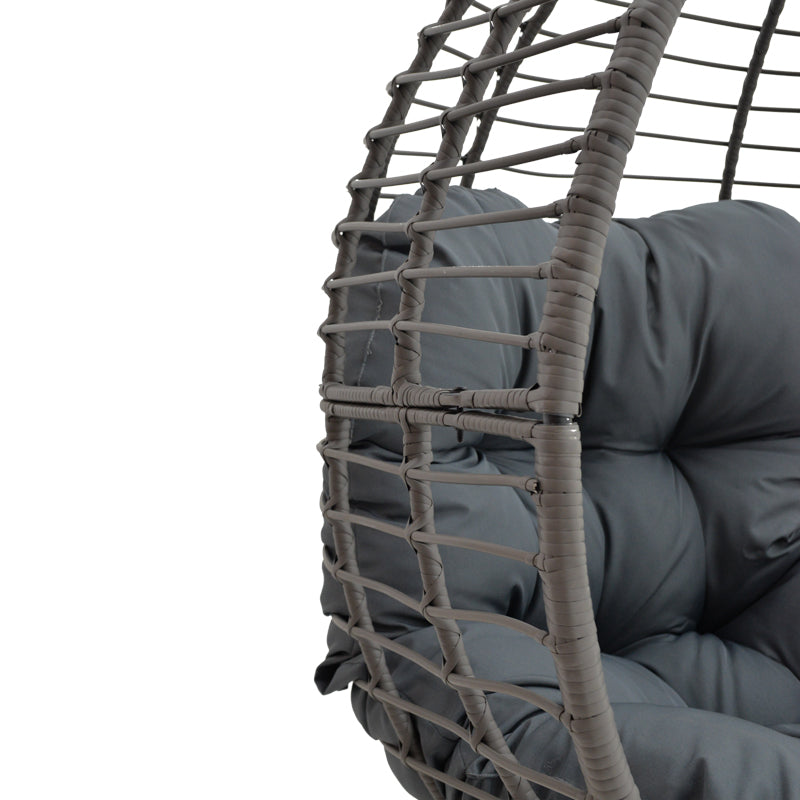 Πολυθρόνα Nestie  wicker rattan γκρι-μεταλλικό γκρι πόδι-γκρι μαξιλάρι 102x80x155εκ - Pakobazaar