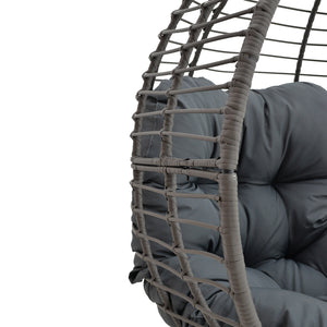 Πολυθρόνα Nestie  wicker rattan γκρι-μεταλλικό γκρι πόδι-γκρι μαξιλάρι 102x80x155εκ - Pakobazaar