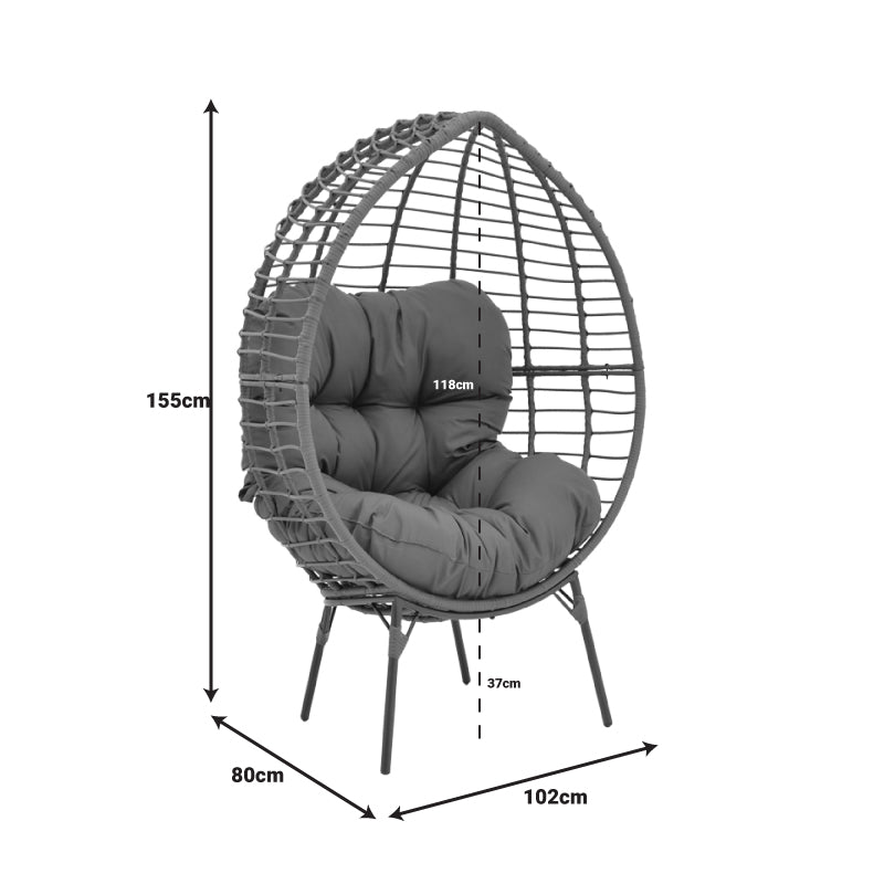 Πολυθρόνα Nestie  wicker rattan γκρι-μεταλλικό γκρι πόδι-γκρι μαξιλάρι 102x80x155εκ - Pakobazaar