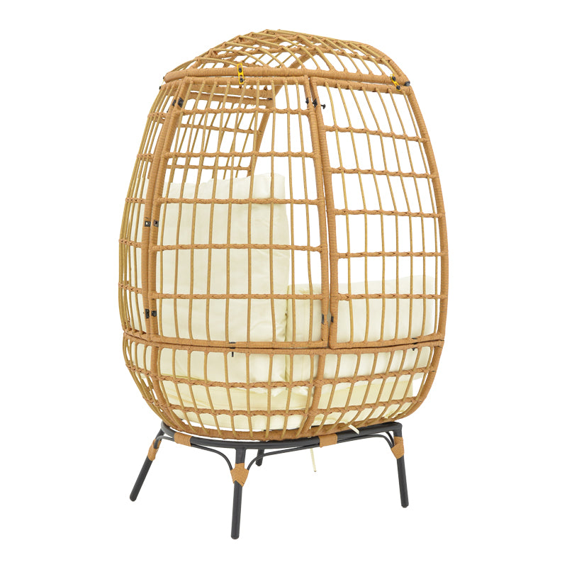 Πολυθρόνα Frox  wicker rattan φυσικό-μεταλλικό φυσικό-μαύρο πόδι-μπεζ μαξιλάρι 96x76x145εκ - Pakobazaar