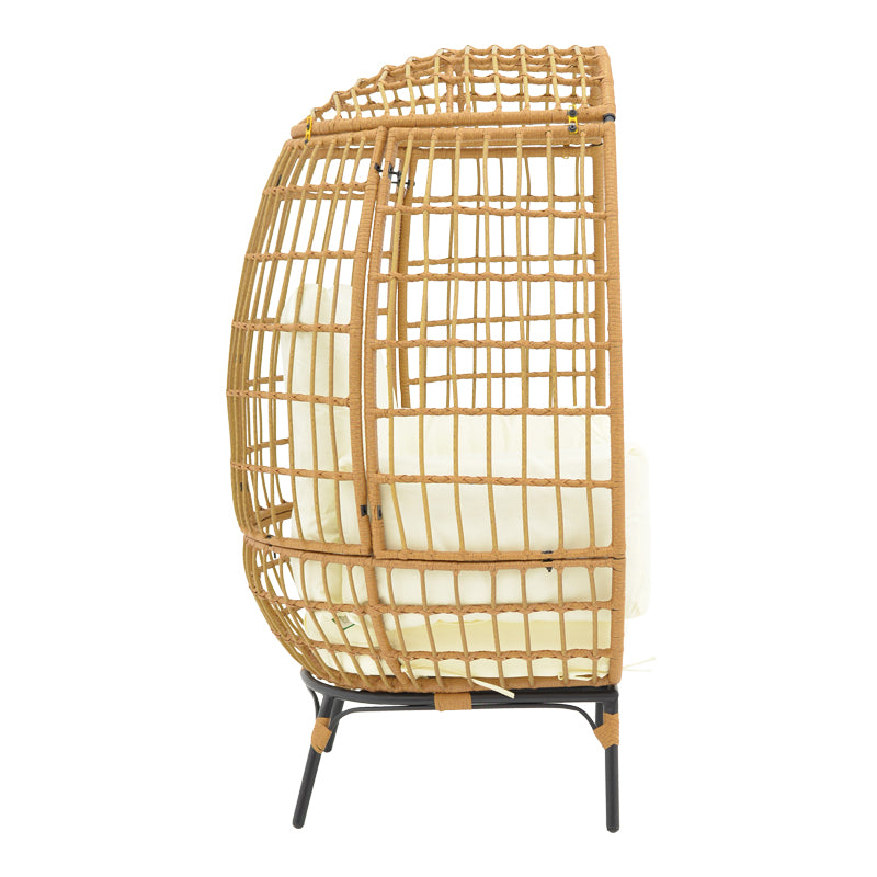 Πολυθρόνα Frox  wicker rattan φυσικό-μεταλλικό φυσικό-μαύρο πόδι-μπεζ μαξιλάρι 96x76x145εκ - Pakobazaar