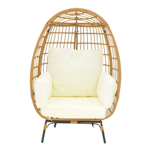Πολυθρόνα Frox  wicker rattan φυσικό-μεταλλικό φυσικό-μαύρο πόδι-μπεζ μαξιλάρι 96x76x145εκ - Pakobazaar