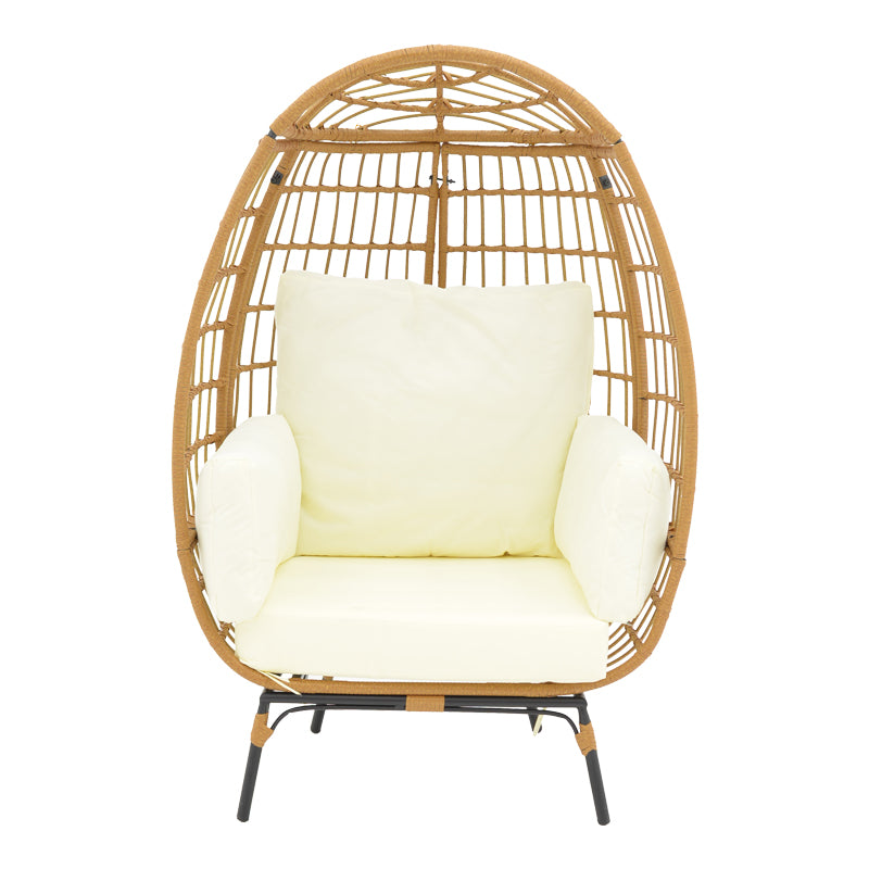 Πολυθρόνα Frox  wicker rattan φυσικό-μεταλλικό φυσικό-μαύρο πόδι-μπεζ μαξιλάρι 96x76x145εκ - Pakobazaar