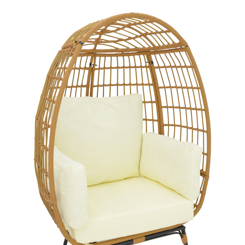 Πολυθρόνα Frox  wicker rattan φυσικό-μεταλλικό φυσικό-μαύρο πόδι-μπεζ μαξιλάρι 96x76x145εκ - Pakobazaar