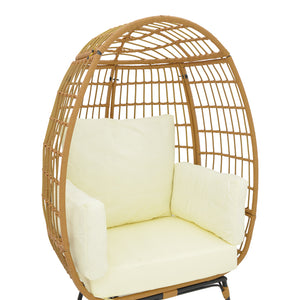 Πολυθρόνα Frox  wicker rattan φυσικό-μεταλλικό φυσικό-μαύρο πόδι-μπεζ μαξιλάρι 96x76x145εκ - Pakobazaar