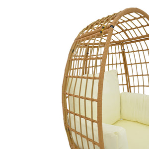 Πολυθρόνα Frox  wicker rattan φυσικό-μεταλλικό φυσικό-μαύρο πόδι-μπεζ μαξιλάρι 96x76x145εκ - Pakobazaar