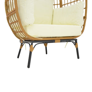 Πολυθρόνα Frox  wicker rattan φυσικό-μεταλλικό φυσικό-μαύρο πόδι-μπεζ μαξιλάρι 96x76x145εκ - Pakobazaar