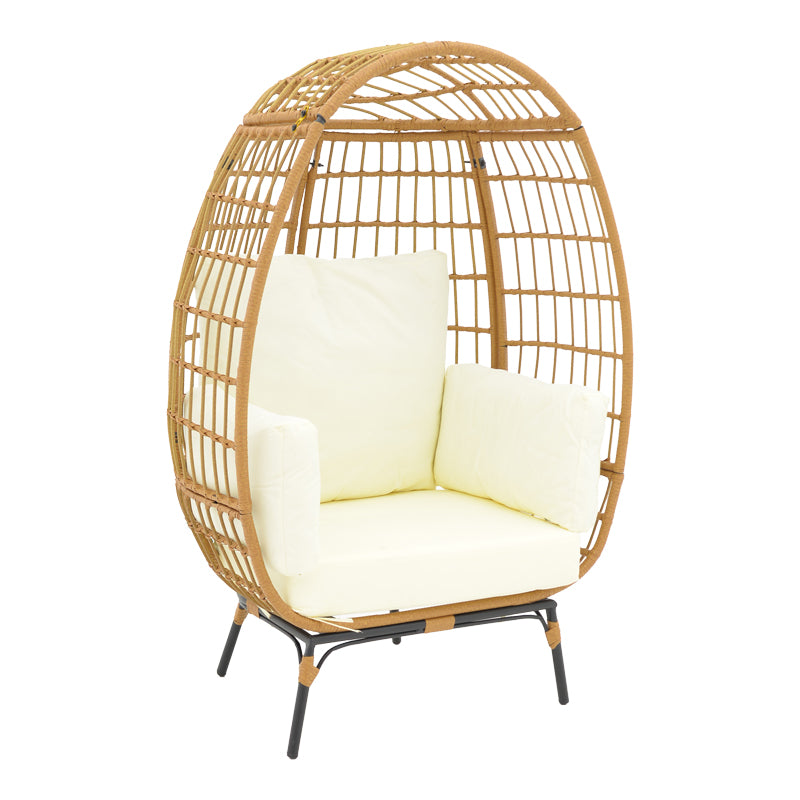 Πολυθρόνα Frox  wicker rattan φυσικό-μεταλλικό φυσικό-μαύρο πόδι-μπεζ μαξιλάρι 96x76x145εκ - Pakobazaar