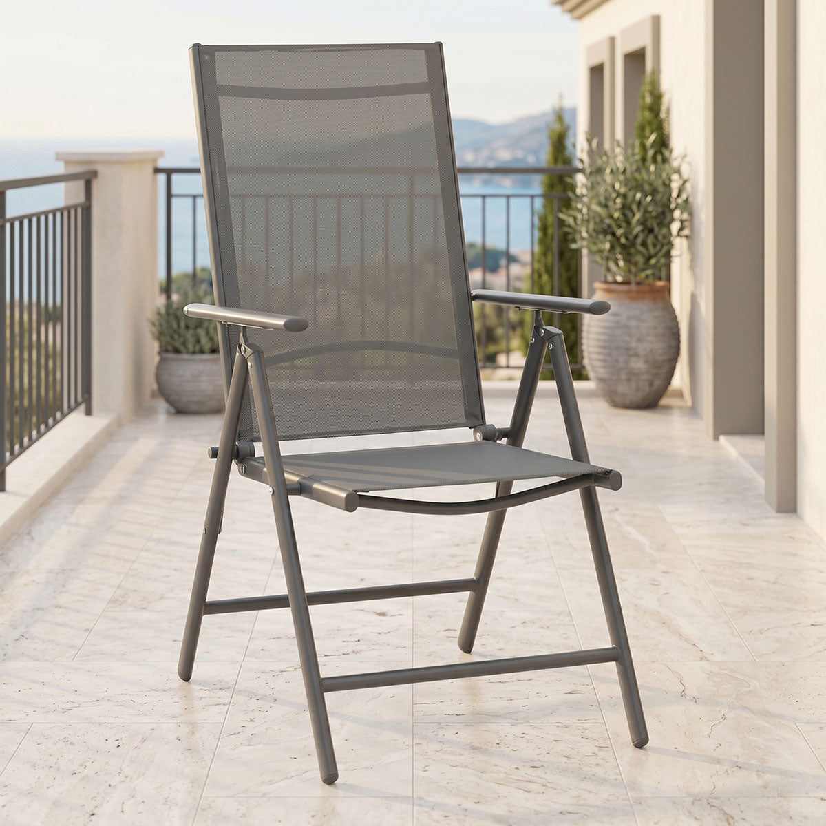 Πολυθρόνα Candor  ανθρακί μέταλλο και γκρι textilene 51.5x63.5x107εκ - Pakobazaar