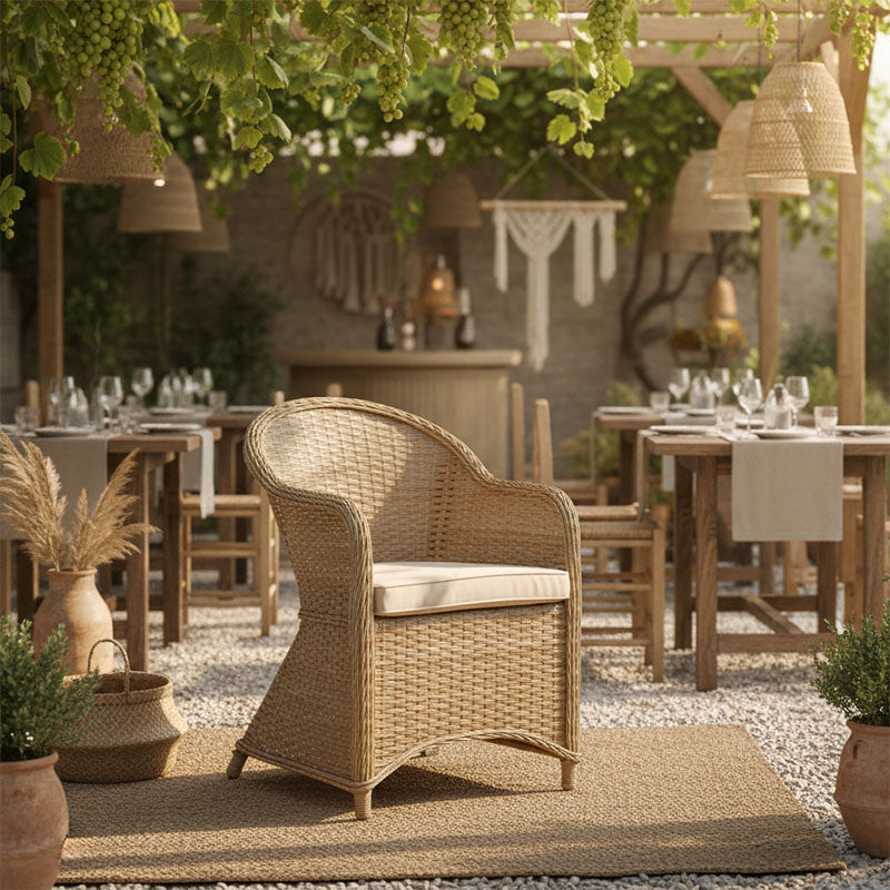 Πολυθρόνα κήπου Hadrian  rattan καφέ- textilene μπεζ 57x70x85εκ - Pakobazaar