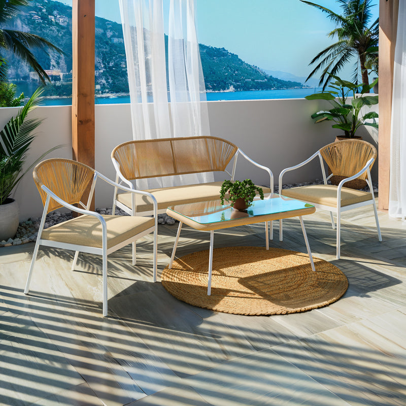 Σαλόνι Bonanza  σετ 4τμχ rattan μπεζ-μέταλλο λευκό - Pakobazaar