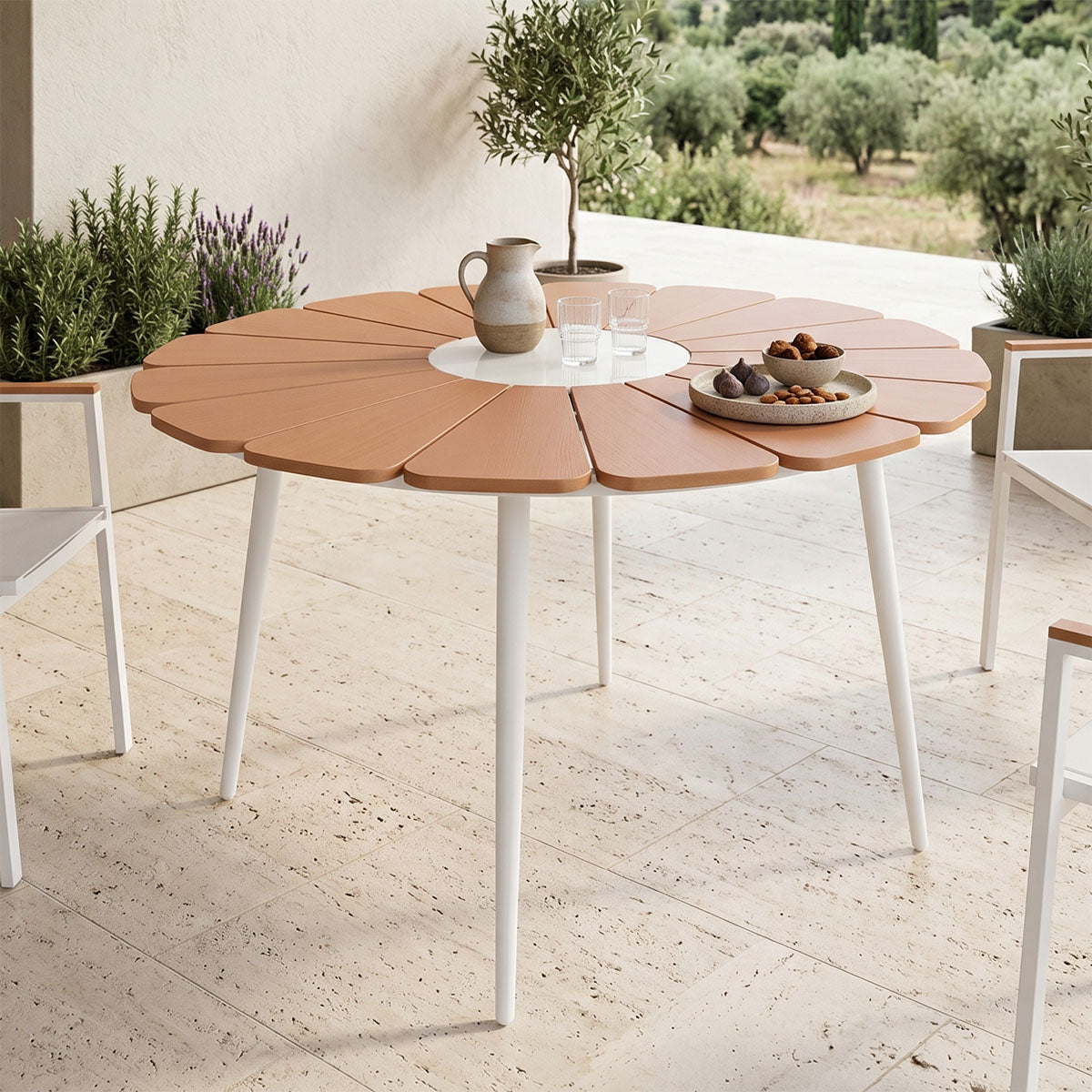 Τραπέζι Pinap  λευκό αλουμίνιο και plywood σε φυσική απόχρωση Φ110x74εκ - Pakobazaar