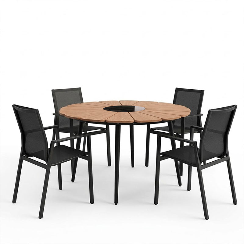 Τραπεζαρία Pinap-Dashiell σετ 5τεμ  μαύρο αλουμίνιο και plywood σε φυσική απόχρωση Φ110x74εκ - Pakobazaar