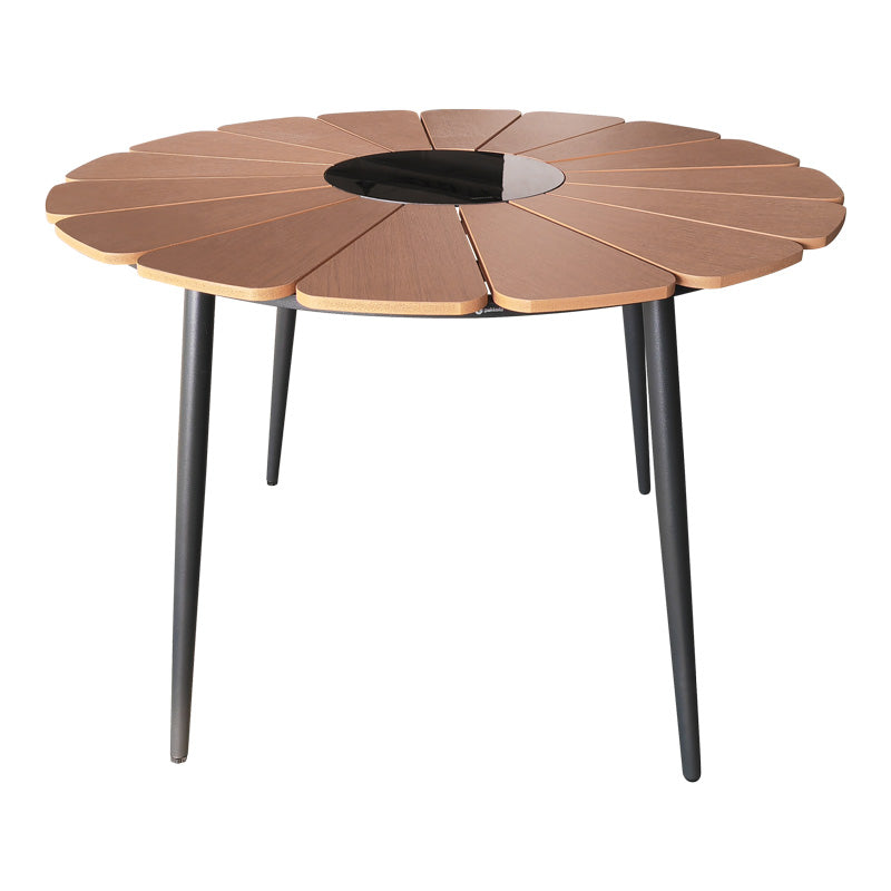 Τραπεζαρία Pinap-Dashiell σετ 5τεμ  μαύρο αλουμίνιο και plywood σε φυσική απόχρωση Φ110x74εκ - Pakobazaar