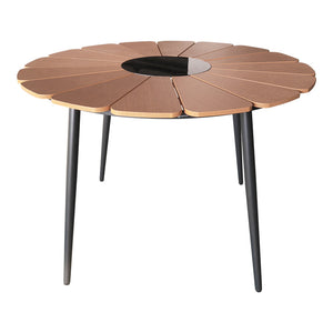 Τραπεζαρία Pinap-Dashiell σετ 5τεμ  μαύρο αλουμίνιο και plywood σε φυσική απόχρωση Φ110x74εκ - Pakobazaar