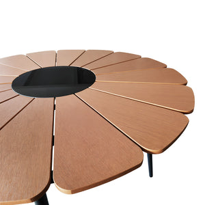 Τραπεζαρία Pinap-Dashiell σετ 5τεμ  μαύρο αλουμίνιο και plywood σε φυσική απόχρωση Φ110x74εκ - Pakobazaar