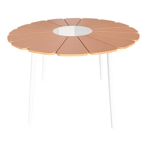 Τραπεζαρία Pinap-Dashiell σετ 5τεμ  λευκό αλουμίνιο και plywood σε φυσική απόχρωση Φ110x74εκ - Pakobazaar