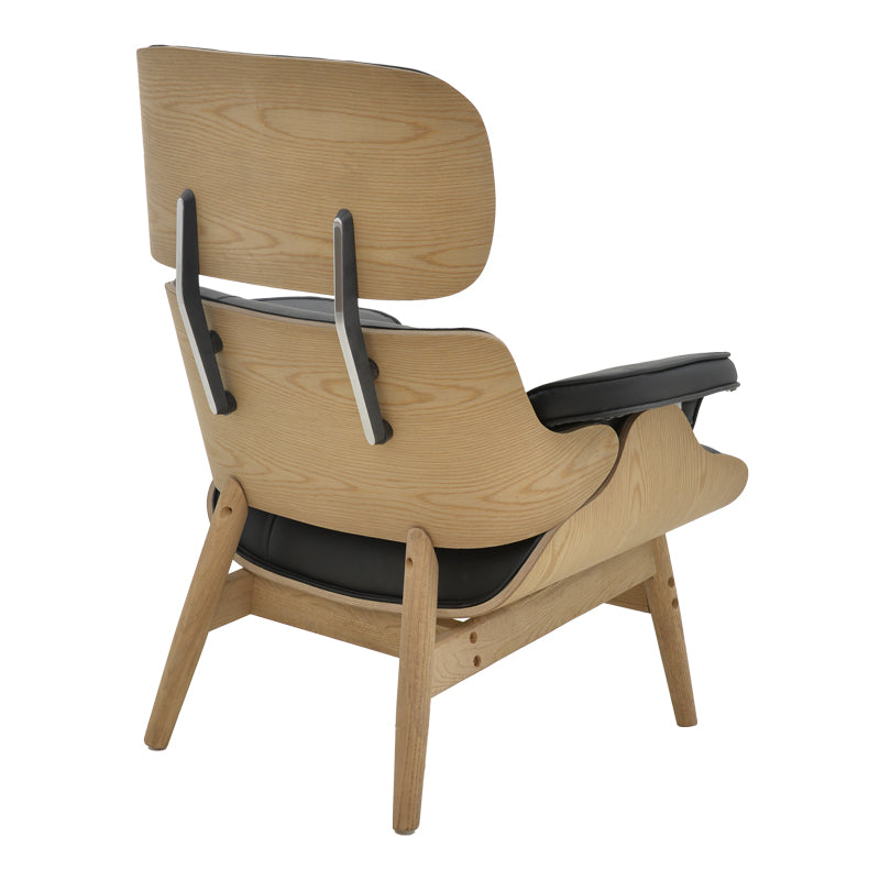 Πολυθρόνα relax Mirto  μασίφ ξύλο καρυδί -PU μαύρο 80x80x96.5εκ - Pakobazaar
