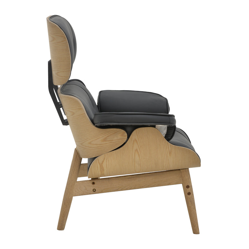 Πολυθρόνα relax Mirto  μασίφ ξύλο καρυδί -PU μαύρο 80x80x96.5εκ - Pakobazaar