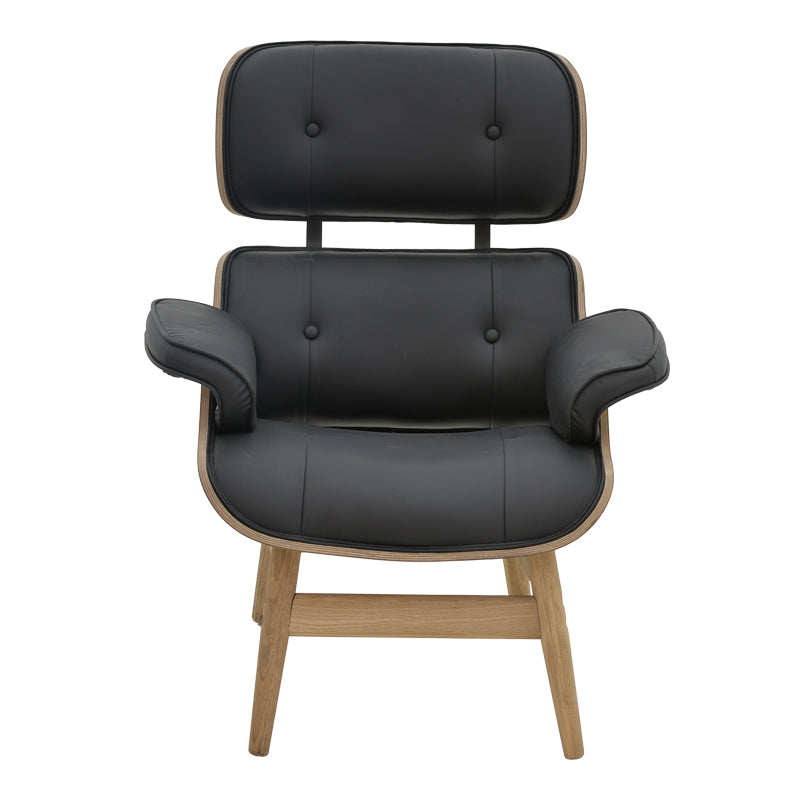 Πολυθρόνα relax Mirto  μασίφ ξύλο καρυδί -PU μαύρο 80x80x96.5εκ - Pakobazaar