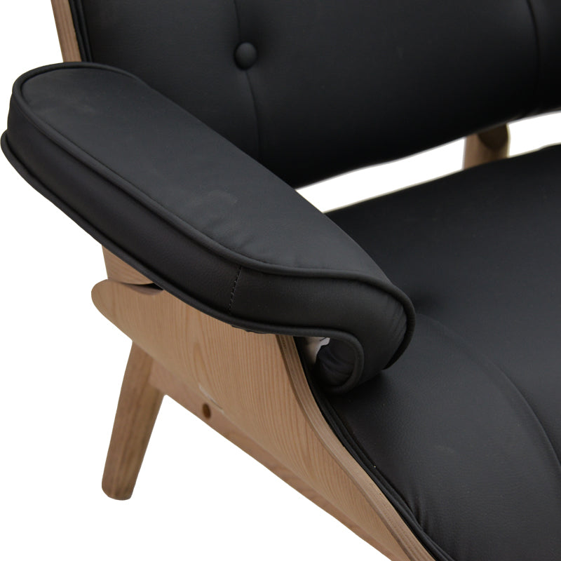 Πολυθρόνα relax Mirto  μασίφ ξύλο καρυδί -PU μαύρο 80x80x96.5εκ - Pakobazaar