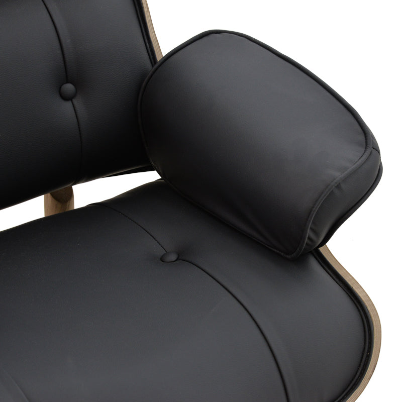 Πολυθρόνα relax Mirto  μασίφ ξύλο καρυδί -PU μαύρο 80x80x96.5εκ - Pakobazaar