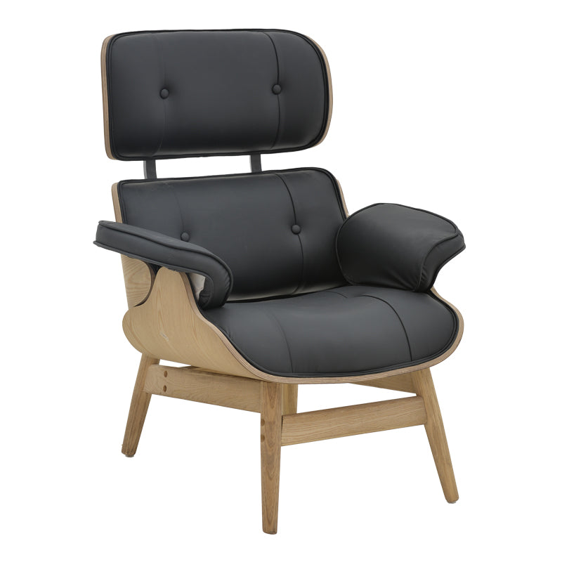 Πολυθρόνα relax Mirto  μασίφ ξύλο καρυδί -PU μαύρο 80x80x96.5εκ - Pakobazaar