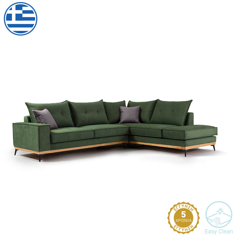 Γωνιακός καναπές αριστερή γωνία Luxury II  ύφασμα κυπαρισσί-ανθρακί 290x235x95εκ - Pakobazaar
