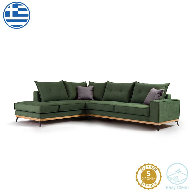 Γωνιακός καναπές δεξιά γωνία Luxury II  ύφασμα κυπαρισσί-ανθρακί 290x235x95εκ - Pakobazaar