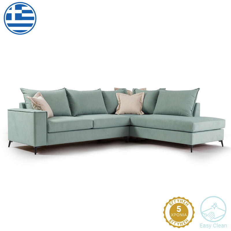 Γωνιακός καναπές αριστερή γωνία Romantic  ύφασμα ciel-cream 290x235x95εκ - Pakobazaar