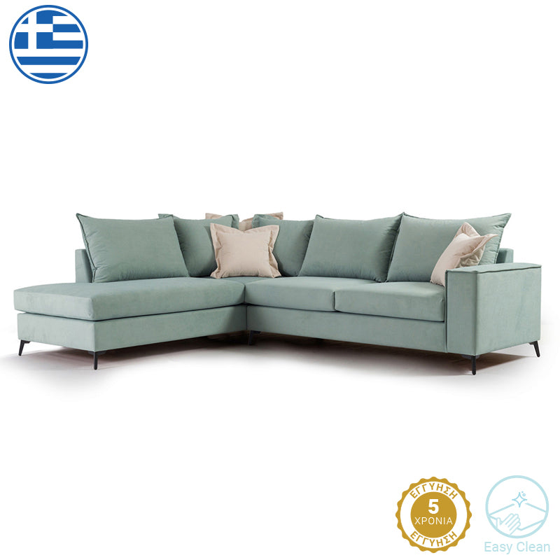 Γωνιακός καναπές δεξιά γωνία Romantic  ύφασμα Ciel-Cream 290x235x95εκ - Pakobazaar