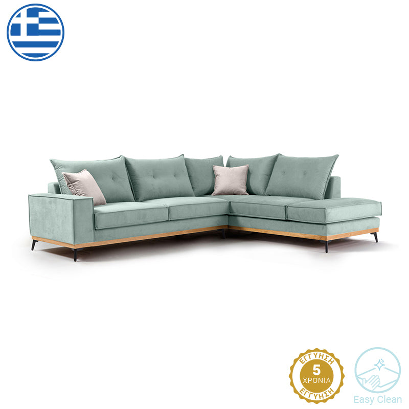 Γωνιακός καναπές αριστερή γωνία Luxury II  ύφασμα ciel-cream 290x235x95εκ - Pakobazaar