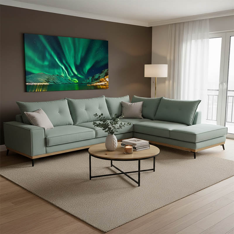 Γωνιακός καναπές αριστερή γωνία Luxury II  ύφασμα ciel-cream 290x235x95εκ - Pakobazaar
