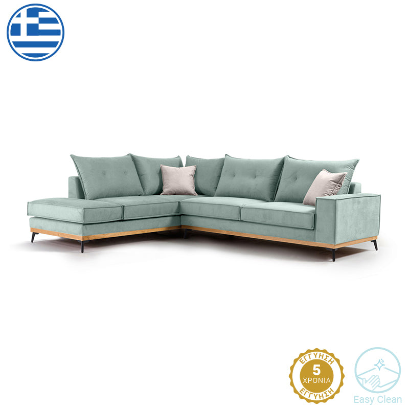 Γωνιακός καναπές δεξιά γωνία Luxury II  ύφασμα ciel-cream 290x235x95εκ - Pakobazaar